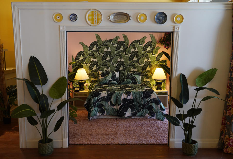 A replica of the bedroom of "The Golden Girls" character Blanche Devereaux is pictured at the Golden Girls Kitchen pop-up restaurant, Monday, July 25, 2022, in Beverly Hills, Calif. The pop-up only has reservations through the end of October. But there are plans to take it on the road to New York, Chicago, San Francisco and Miami. (AP Photo/Chris Pizzello)