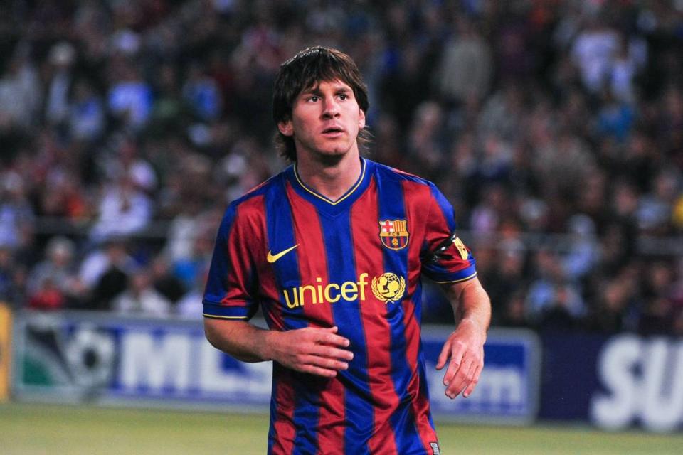 August 8, 2009; San Francisco, CA, USA; FC Barcelona forward Lionel Messi (10) looks on during the first half in the Night of Champions international friendly contest against Chivas de Guadalajara at Candlestick Park. Mandatory Credit: Kyle Terada-USA TODAY Sports