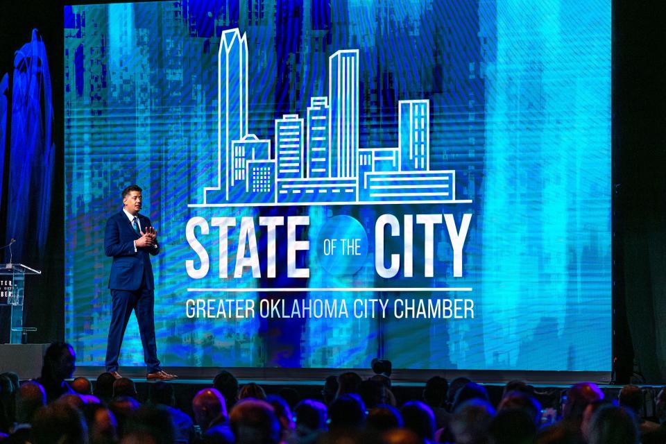 Oklahoma City Mayor David Holt delivers his at the State of the City on Thursday.