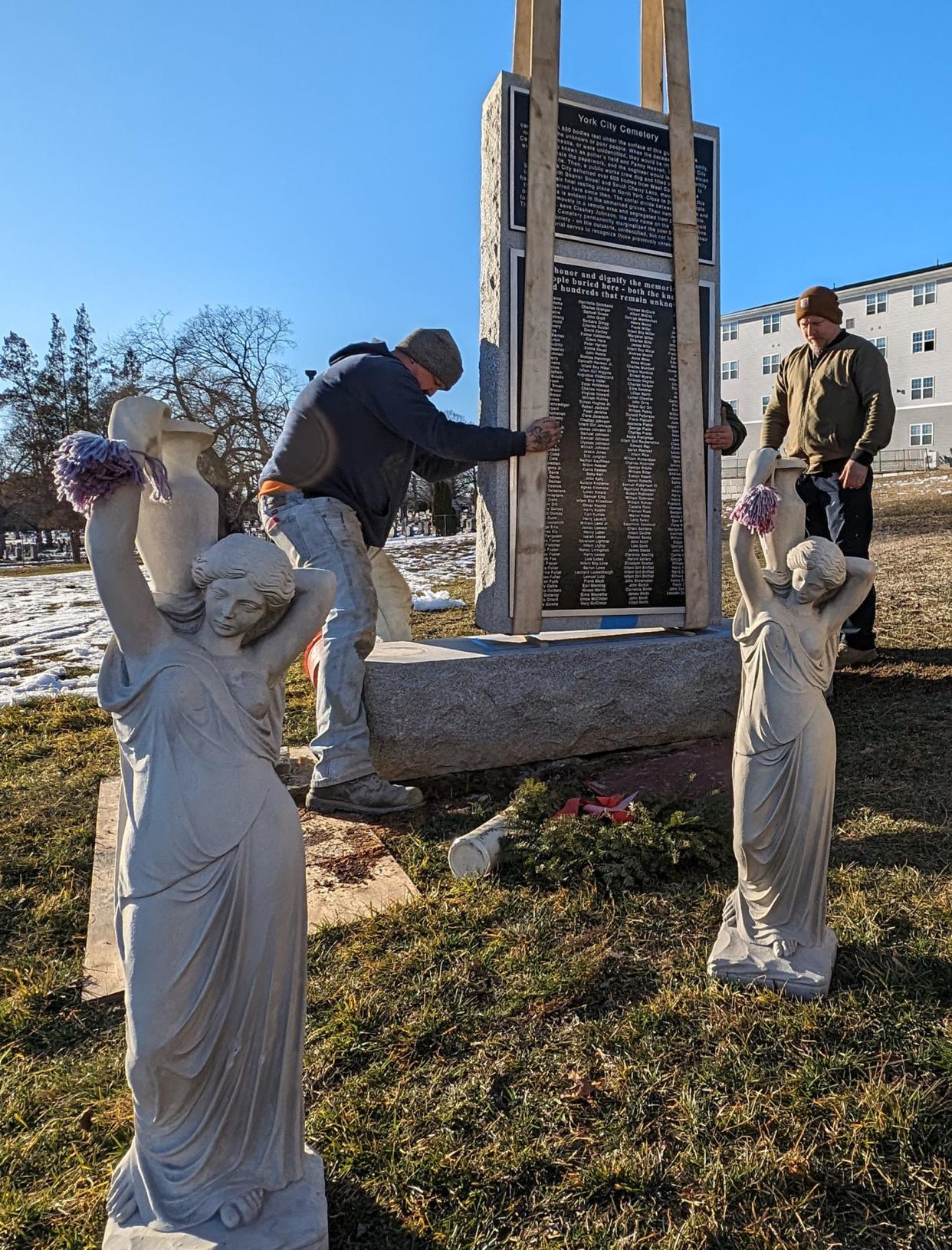 The monument is placed in York City Cemetery on February 14, 2024.