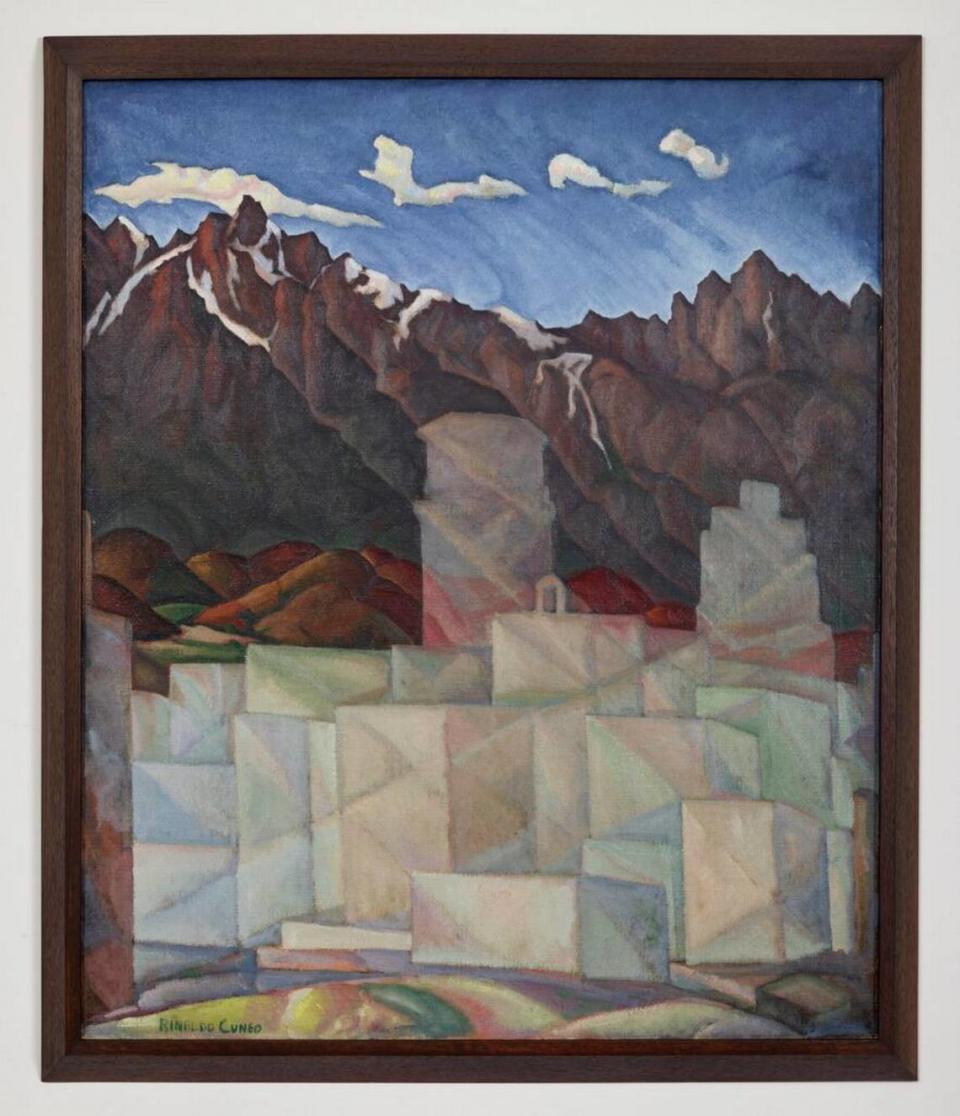 Painting, “Transparent Sierra City,” c. 1930 Rinaldo Cuneo (American, 1877–1939) San Francisco, California. Oil on canvas. The Mitchell Wolfson, Jr. Collection at Wolfsonian-FIU. Photo courtesy of Wolfsonian-FIU
