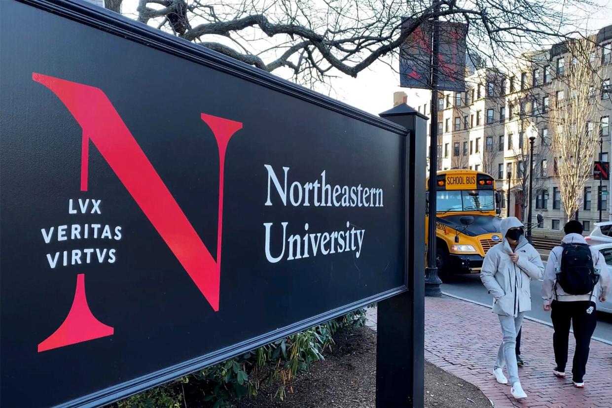 Students walk on the Northeastern University campus in Boston on Jan. 31, 2019. A police bomb squad sealed off part of the campus of Northeastern University late, to examine a pair of suspicious packages, and there were unconfirmed reports of an explosion and minor injuries to at least one person Campus Explosion, Boston, United States - 05 Feb 2020