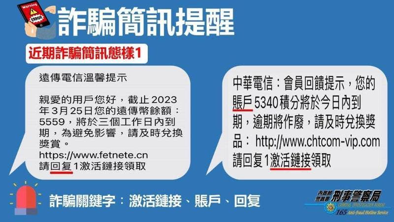 警方提醒民眾別亂點不明連結，小心被騙。（刑事局提供）