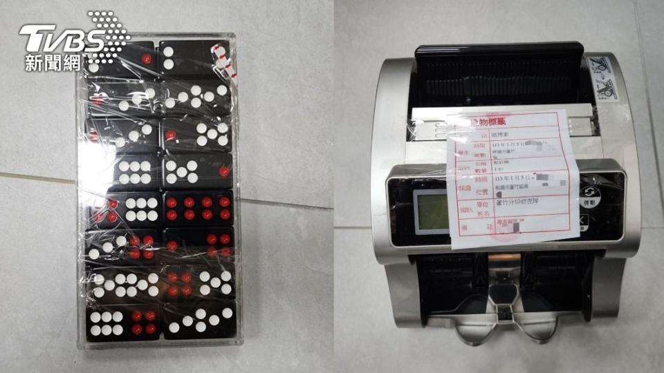 警方查扣天九牌1付、點鈔機及其他證物。（圖／TVBS）