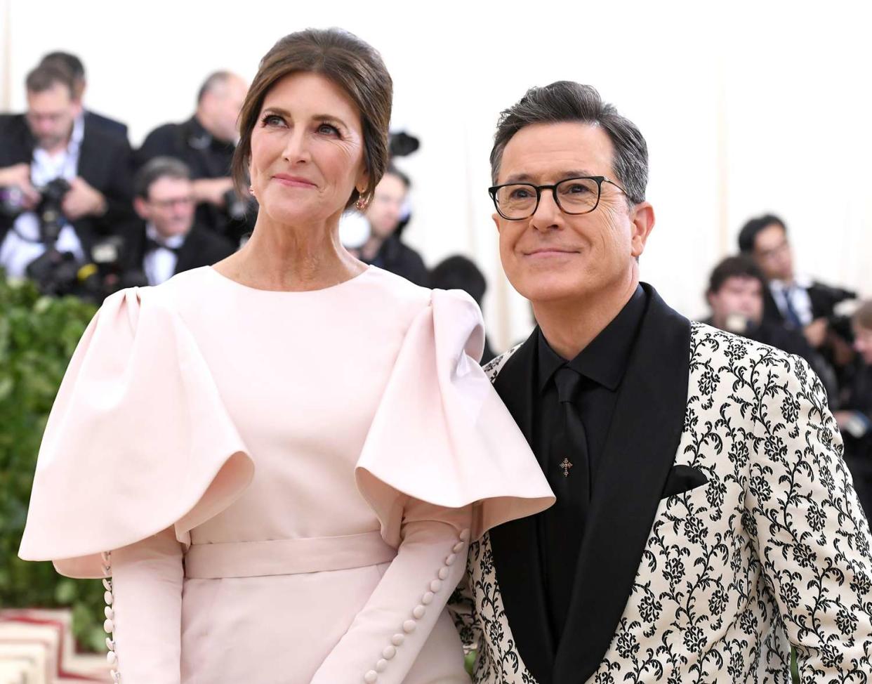 Stephen Colbert (R) and Evelyn McGee-Colbert attend the Heavenly Bodies: Fashion & The Catholic Imagination Costume Institute Gala at The Metropolitan Museum of Art on May 7, 2018 in New York City.