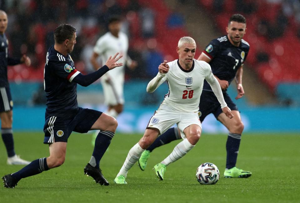 Sheldon Edwards is the artist behind Phil Foden’s bleached hair ahead of Euro 2020, a recreation of Paul Gascogine’s style at Euro ‘96 — “it became one of the most viral looks that we ever did,” Edwards says, “everybody wanted to do the Phil Foden blonde.” (The FA via Getty Images)