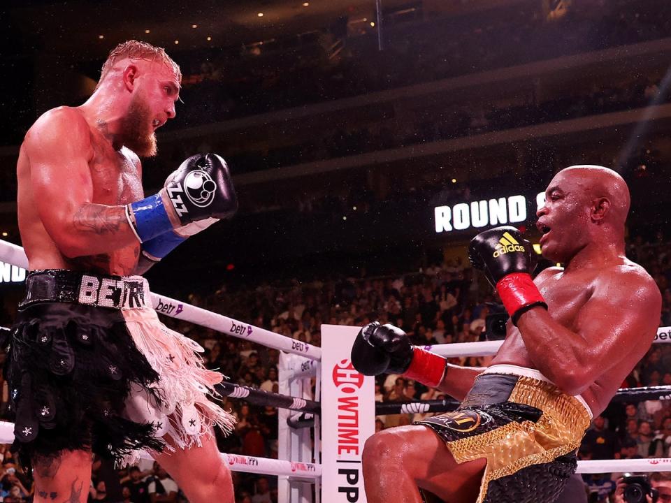 Jake Paul (left) knocked down Anderson Silva in the final round (Getty Images)