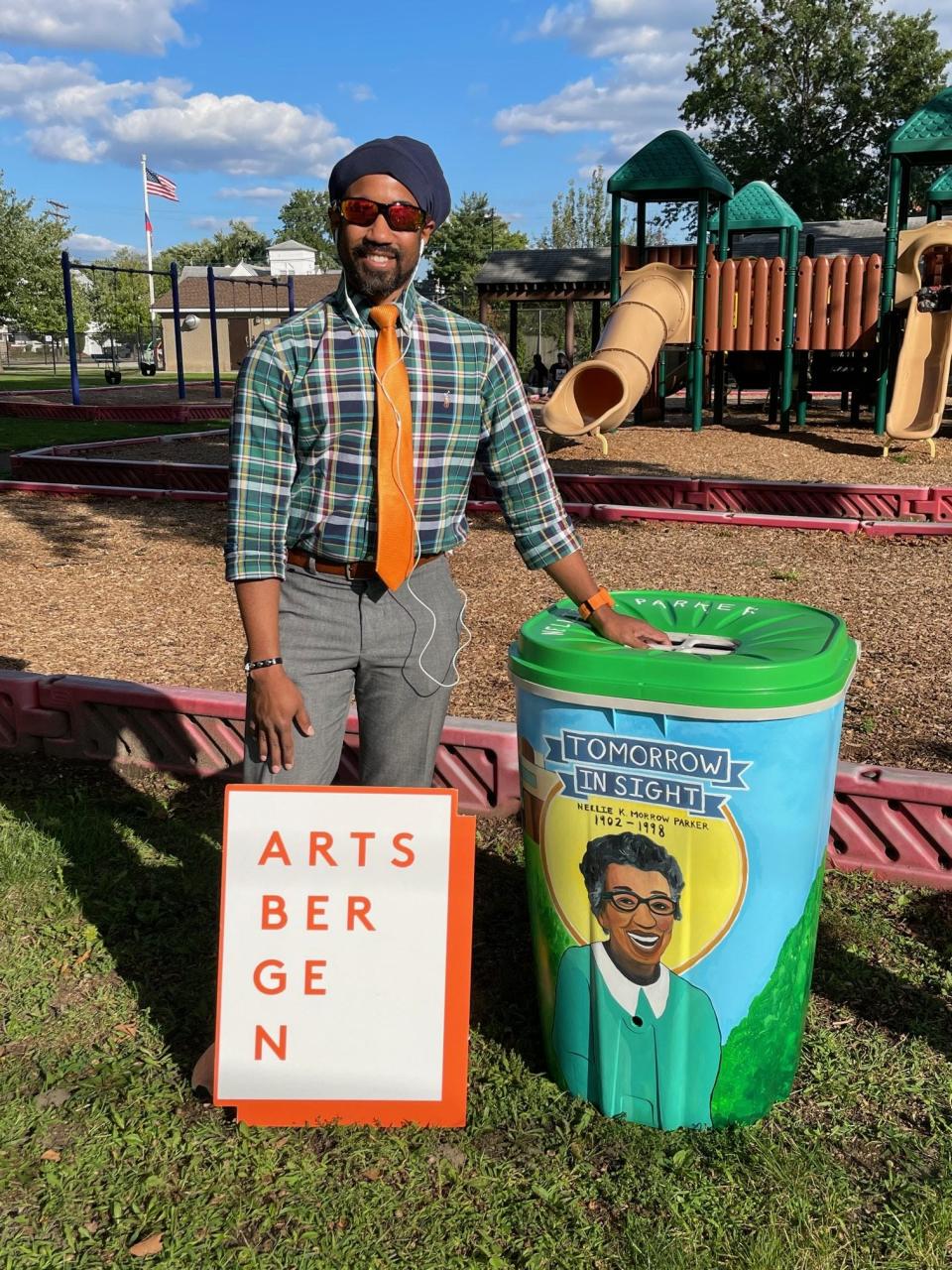 A painted rain barrel, "Tomorrow In/Sight," was designed by artist Toney Jackson and dedicated to Nellie K. Morrow Parker, a Hackensack teacher and the first African American teacher in Bergen County.
