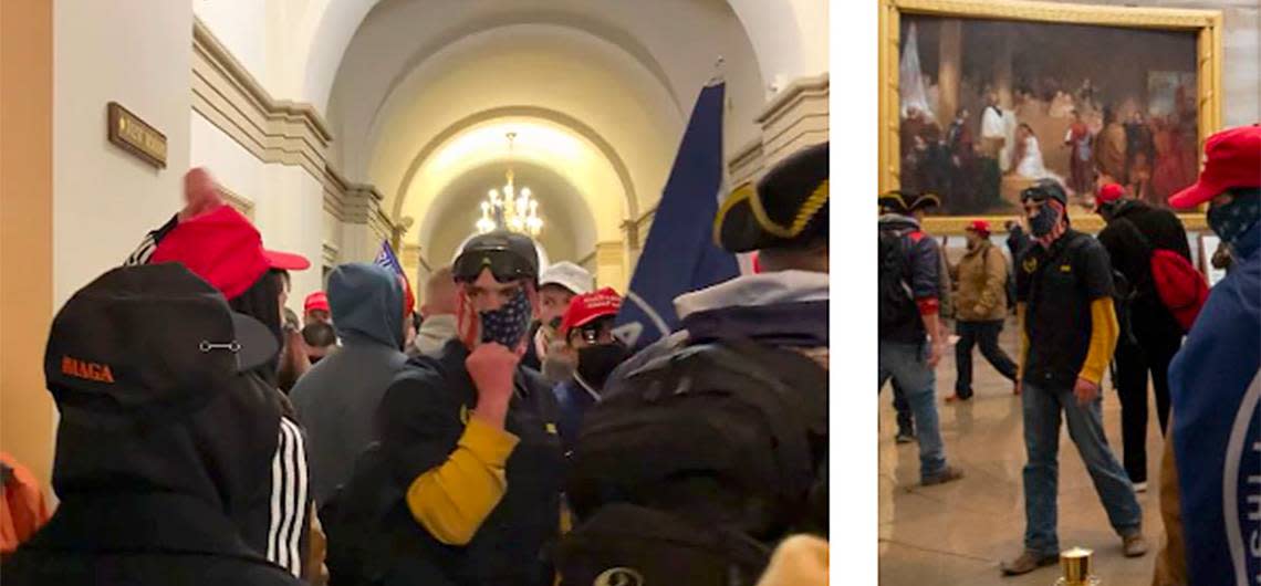 Jonathanpeter Klein, wearing goggles and flag neck gaiter, had made his way from the Senate side of the Capitol, through a line of law enforcement officers to the House of Representatives side by 2:29 p.m. Jan. 6, 2021, according to the FBI. He then proceeded up a flight of stairs to the Capitol’s Rotunda.