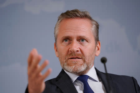 FILE PHOTO: Danish Foreign Minister Anders Samuelsen speaks during a news conference in Copenhagen, Denmark, October 30, 2018. Martin Sylvest/Ritzau Scanpix/via REUTERS
