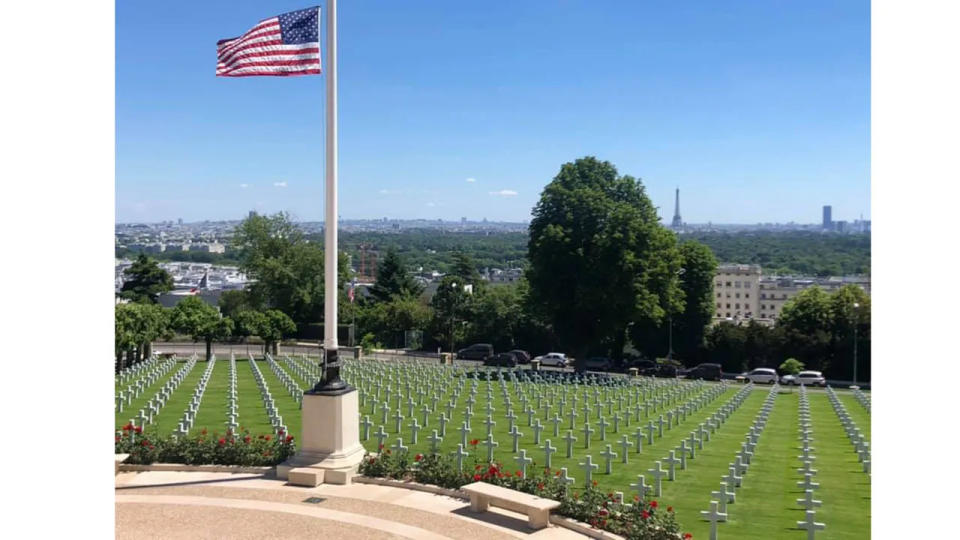 Nearly 1,600 American soldiers, almost all of them killed in World War I, rest in eternal reverence on a hill overlooking the Eiffel Tower and the sprawl of Paris at the Suresnes American Cemetery. It's one of nearly two dozen American cemeteries and memorials in Europe honoring those killed in World War I.