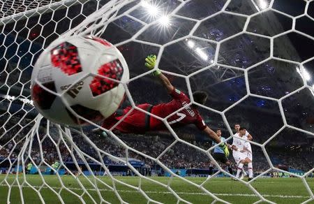 FILE PHOTO: Portugal's Pepe scores their first goal at the World Cup, Uruguay vs Portugal socer game at Fisht Stadium in Sochi, Russia, June 30, 2018. REUTERS/Henry Romero/File Photo