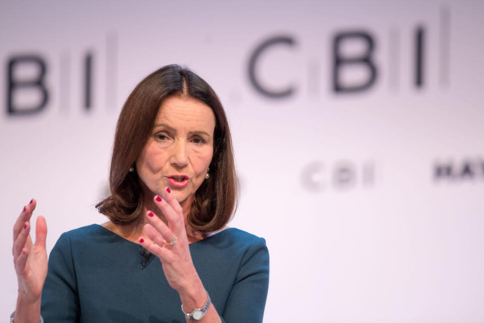 Carolyn Fairbairn, director general of the Confederation of British Industry (CBI), speaks at the Confederation of British Industry (CBI) annual conference in London, U.K., on Monday, Nov. 19, 2018. U.K. Prime Minister Theresa May will appeal to business leaders to help deliver her Brexit deal, as she fights implacable opposition in Parliament and a possible leadership challenge. Photographer: Jason Alden/Bloomberg via Getty Images