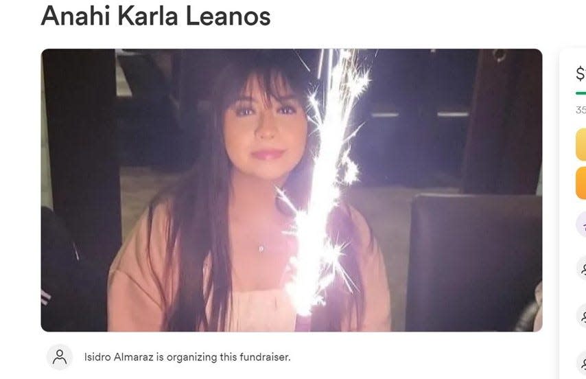 A GoFundMe page raises money for funeral expenses for Anahi Karla Leanos, 17, of Northeast El Paso, who was killed after her car broke down and was struck by a suspected intoxicated driver on the César Chávez Border Highway in the Lower Valley on Friday, Jan. 5.