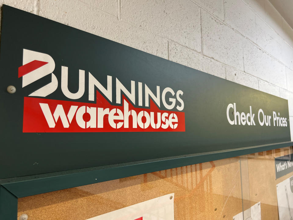 A Bunnings sign inside the hardware store.