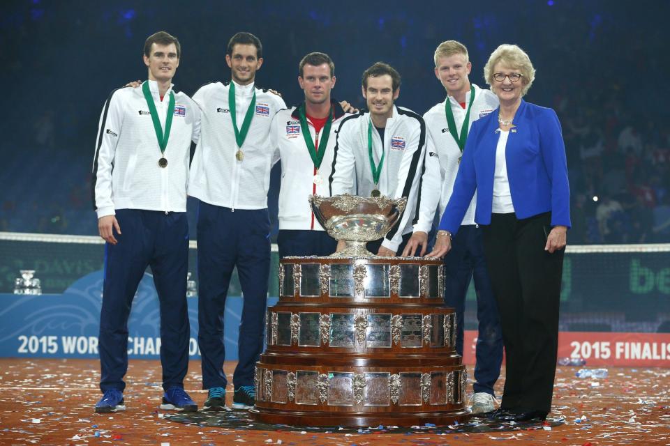 In Ghent with the victorious Great Britain Davis Cup team in 2015, l-r, Jamie Murray, James Ward, Leon Smith, Andy Murray and Kyle Edmund - Clive Brunskill/Getty Images