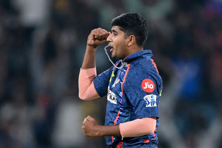 Lucknow's Yash Thakur celebrates a Gujarat wicket (Sajjad HUSSAIN)