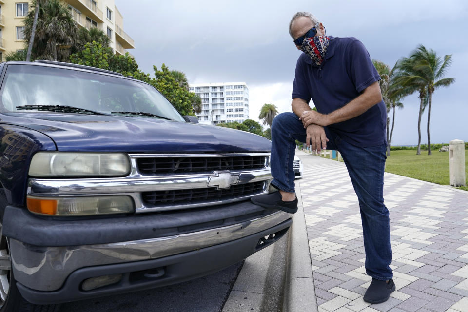 Daniel Turner, a 59-year-old construction contractor, poses for a portrait, Saturday, Sept. 26, 2020, in Deerfield Beach, Fla. Turner had high hopes that Donald Trump’s outsider status would help him cut through the bureaucracy in Washington. Then, the 2017 Charlottesville protest happened, with members of the alt right marching while a woman was killed. “I probably say that the tipping point was definitely when he claimed there were good people on both sides in Charlottesville. I just don’t know any good Nazis.” (AP Photo/Lynne Sladky)