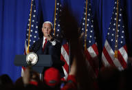 Vice President Mike Pence speaks during a rally on Tuesday, June 25, 2019 in Miami. (AP Photo/Brynn Anderson)