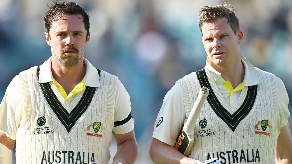 Pictured left to right, Aussie cricket stars Travis Head and Steve Smith.