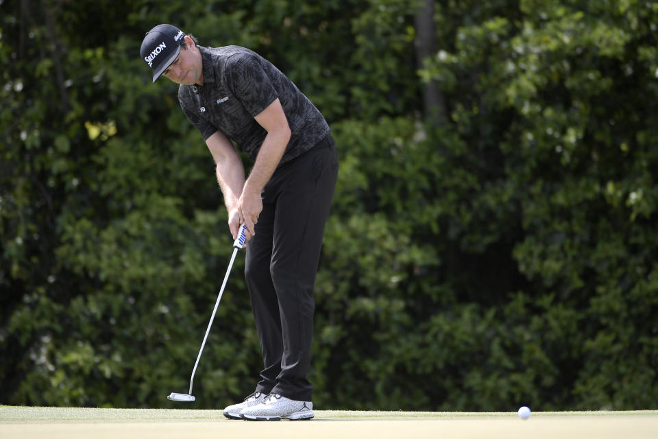 Keegan Bradley watches his putt on the first green during the third round of the Arnold Palmer Invitational golf tournament Saturday, March 9, 2019, in Orlando, Fla. (AP Photo/Phelan M. Ebenhack)