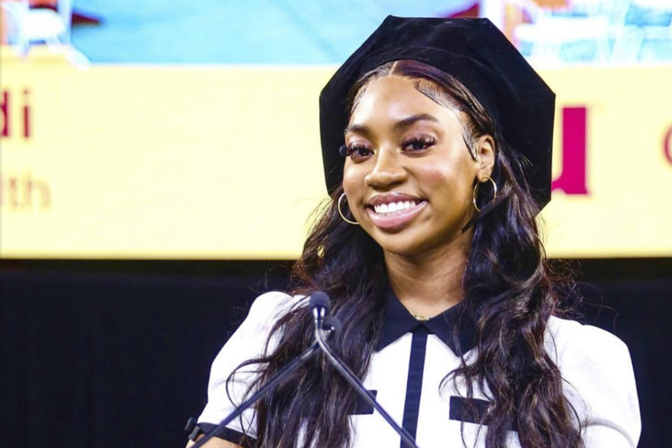 Dorothy Jean Tillman II participates in Arizona State University’s commencement, May 6, 2024, in Tempe, Ariz. Tillman, 18, earned her doctoral degree in integrated behavioral health in December at age 17 from the school. Tillman, of Chicago, began taking college courses at age 10. She earned her associate's, bachelor's and master's degrees before she turned 17. (Tillman Family via AP)