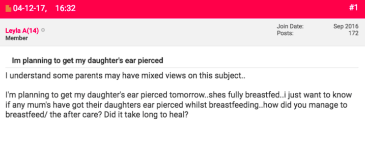 Posting to the U.K. site Netmums, user Leyla A. sparked hot debate after mentioning that her little girl is still young enough to breastfeed. Source: Netmums