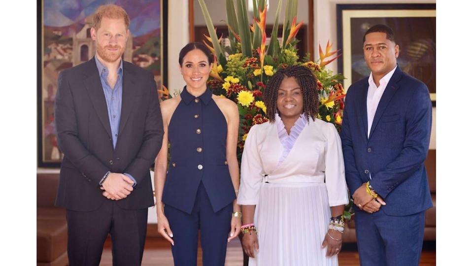 Harry and Meghan with Francia Marquez and her husband Rafael Yerney Pinillo.