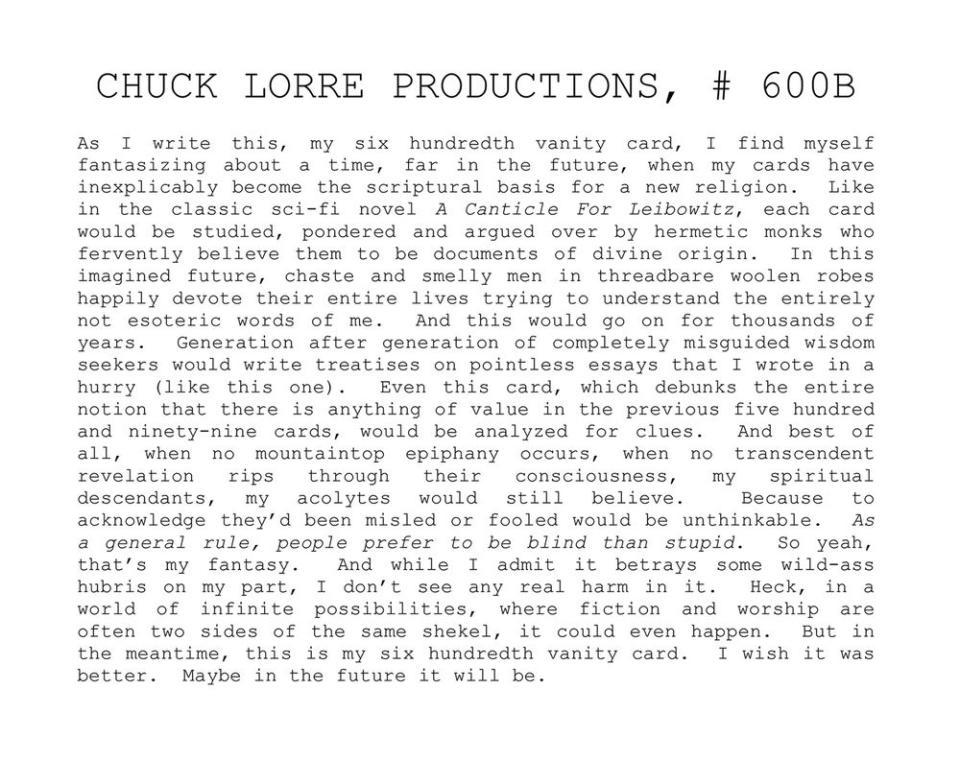 Chuck Lorre creates his 600th vanity card for The Big Bang Theory