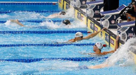 Jun 29, 2016; Omaha, NE, USA; Michael Phelps looks to the scoreboard during the men's 200 meter butterfly final in the U.S. Olympic swimming team trials at CenturyLink Center. Mandatory Credit: Rob Schumacher-USA TODAY Sports