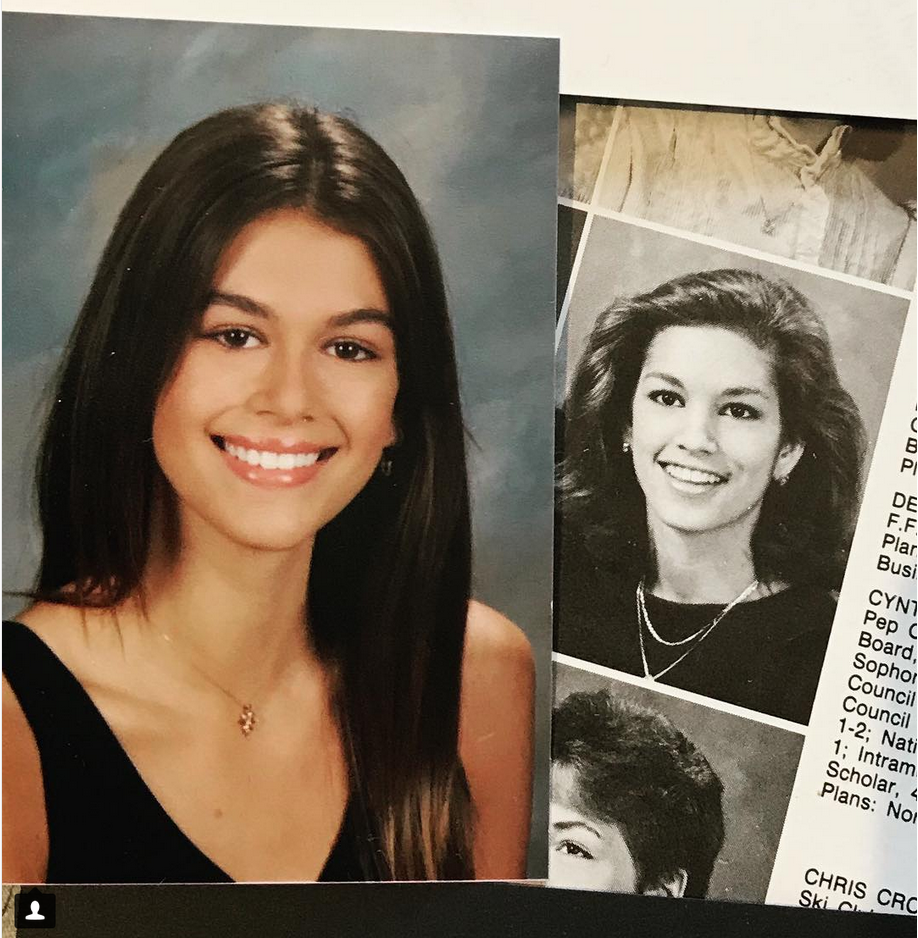 <p>Der Apfel fällt nicht weit vom Stamm – Cindy Crawford teilte ein altes High School-Bild von sich und stellte ein aktuelles Bild von Tochter Kaia daneben. Die Ähnlichkeit ist verblüffend. (Bild: Instagram.com/Kaia Gerber) </p>