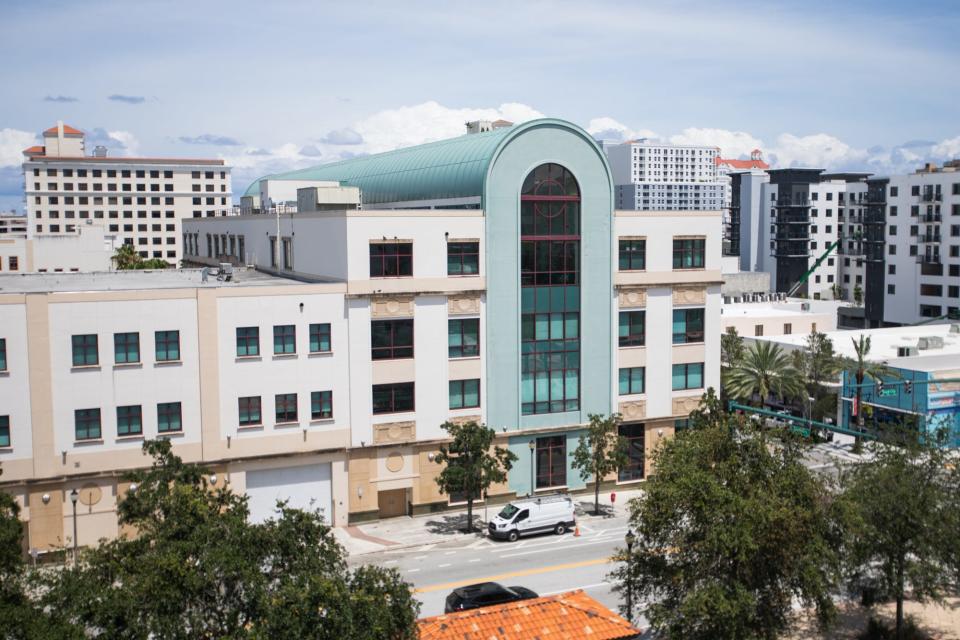 The west-facing exterior of the Mandel Public Library is seen in West Palm Beach on Wednesday. The Mandel Public Library was recently named one of the most beautiful libraries in the United States by Fodor’s Travel.
