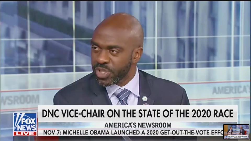 Democratic National Committee Vice Chair Michael Blake repeatedly asked why conservative Fox News host Tucker Carlson remains employed by the network after calling white supremacy a "hoax." (Photo: Fox News)