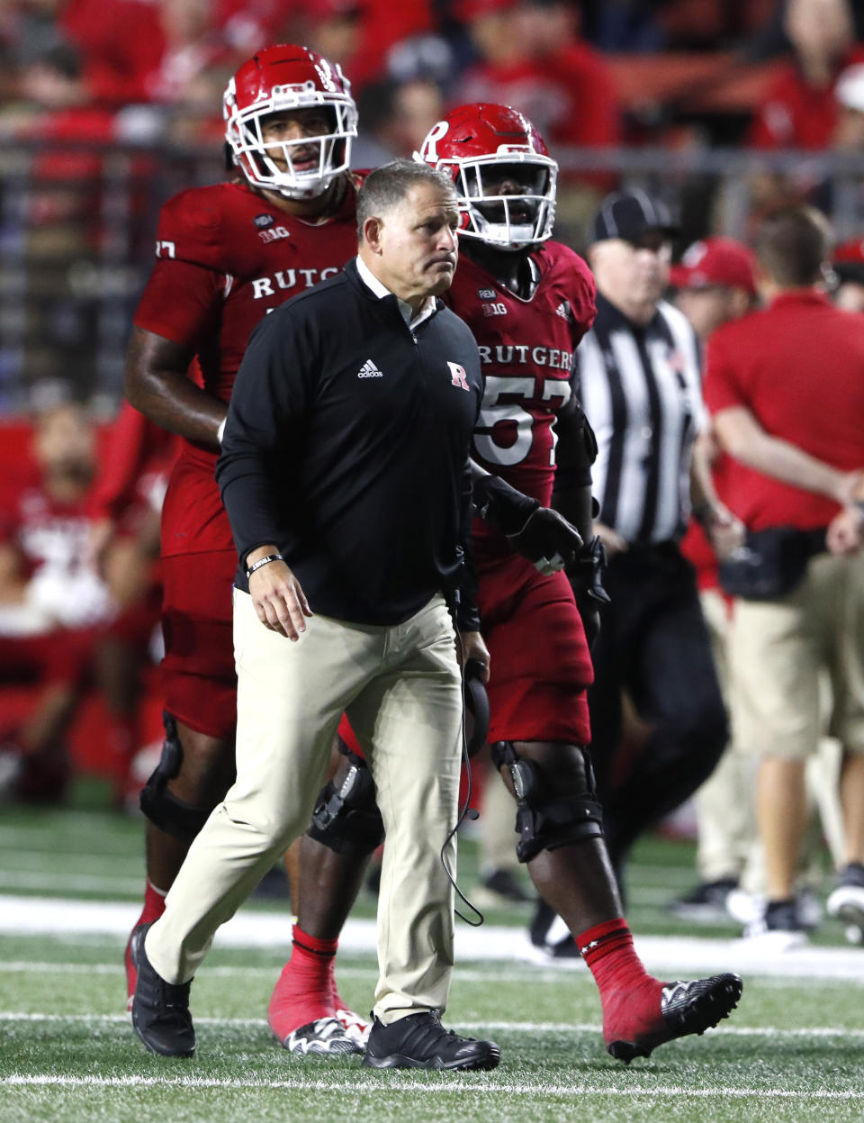 Rutgers head coach Greg Schiano looks on during a second-half timeout during an NCAA college football game against Iowa, Saturday, Sept. 24, 2022, in Piscataway, N.J. (AP Photo/Noah K. Murray)