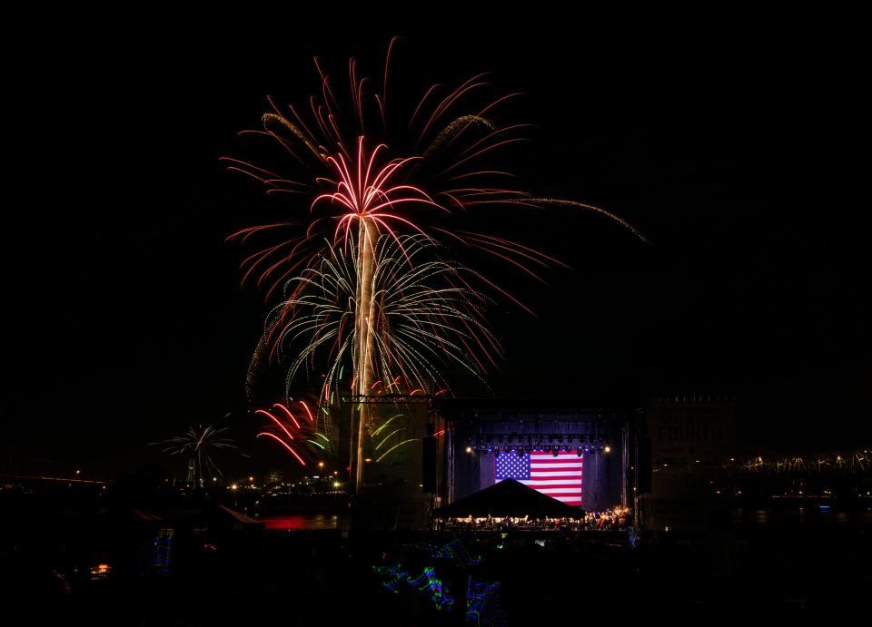 Fireworks lit up the sky while the Louisville Orchestra played during the Independence Day concert and fireworks show at Waterfront Park. July 4, 2021