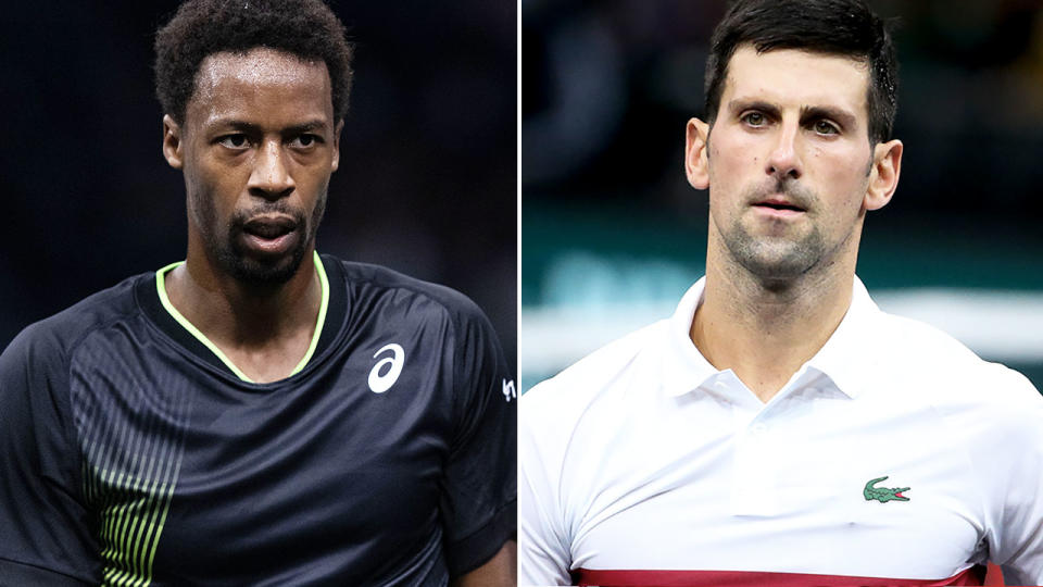 Gael Monfils and Novak Djokovic, pictured here in action at the Paris Masters.