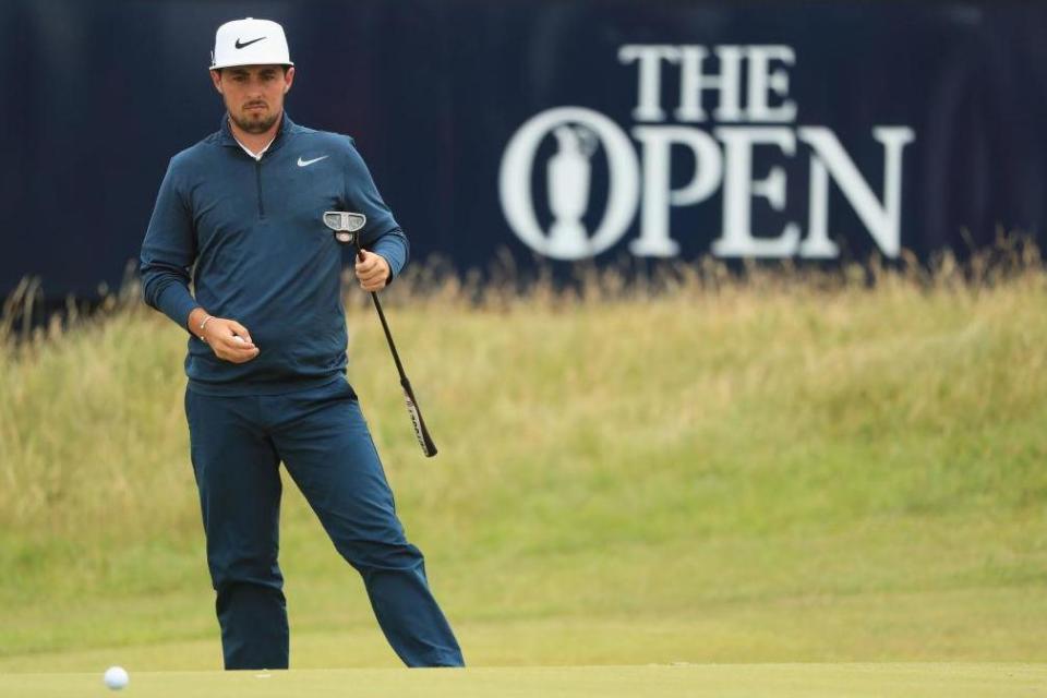 Plant lines up a putt on the seventh (Getty Images)