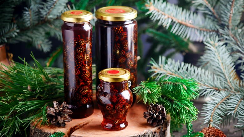 jars of pine cone jam