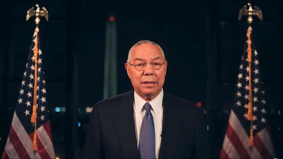 Former Secretary of State Colin Powell speaks during the second night of the Democratic National Convention on Aug. 18, 2020.