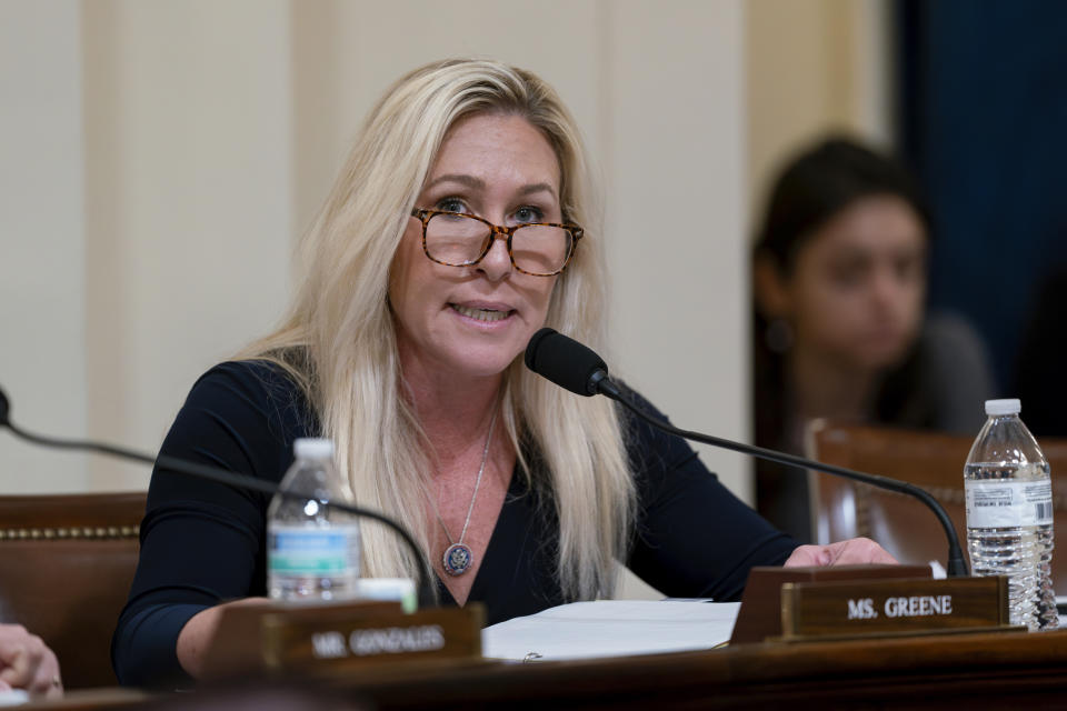 Marjorie Taylor Greene speaks during a House Homeland Security Committee hearing.