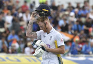 England's Ben Stokes returns to the pavillion after being dismissed by India's Shardul Thakur during the third day of the fifth cricket test match between England and India at Edgbaston in Birmingham, England, Sunday, July 3, 2022. (AP Photo/Rui Vieira)