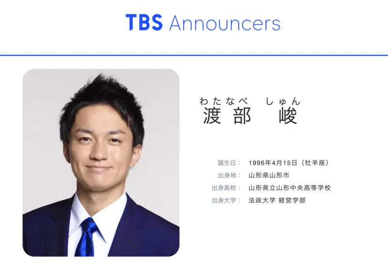 ▲日本「TBS電視台」主播渡部峻喝醉闖民宅尿尿鬧上新聞版面，目前被停播處分。（圖／TBS官網）