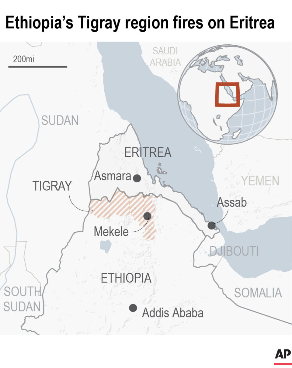 Map locates Eritrea and the Tigray region of Ethiopia