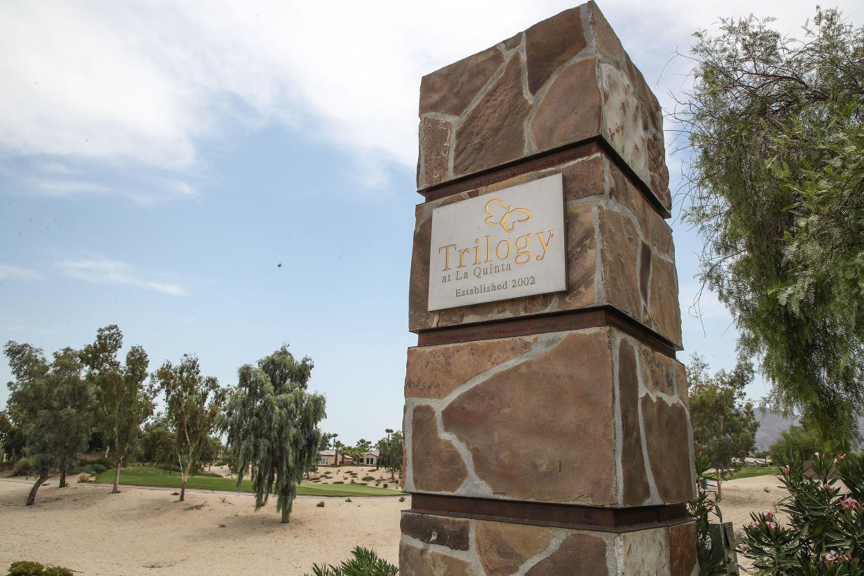 The Trilogy course sign, seen in 2020, is at Avenue 60 and Madison Street in La Quinta.