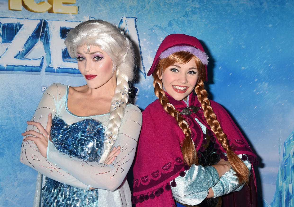 Elsa the Snow Queen and Princess Anna arrive at the premiere of Disney On Ice’s ‘Frozen’. Image: Getty