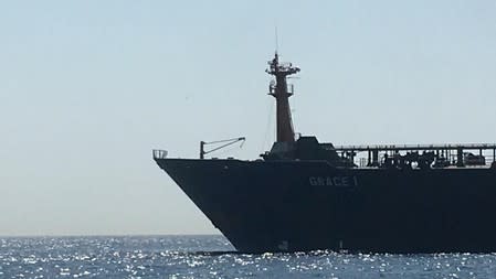 Oil supertanker Grace 1 on suspicion of being carrying Iranian crude oil to Syria is seen near Gibraltar