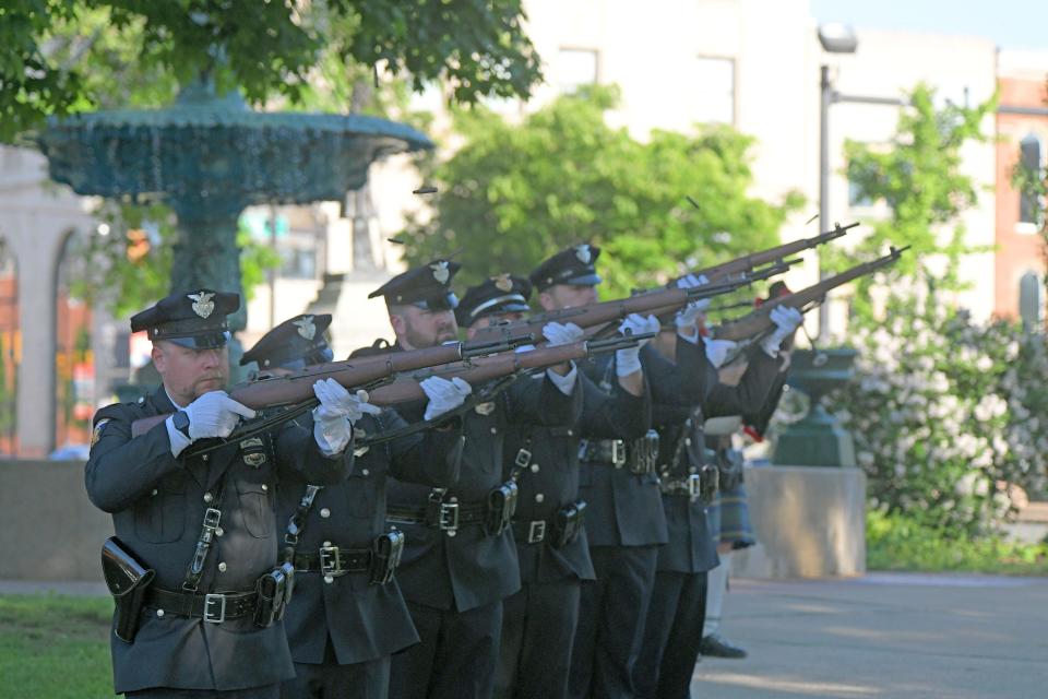 Mansfield police held a ceremony, including a 21-gun salute, on the square downtown Monday morning to mark the start of National Police Week.