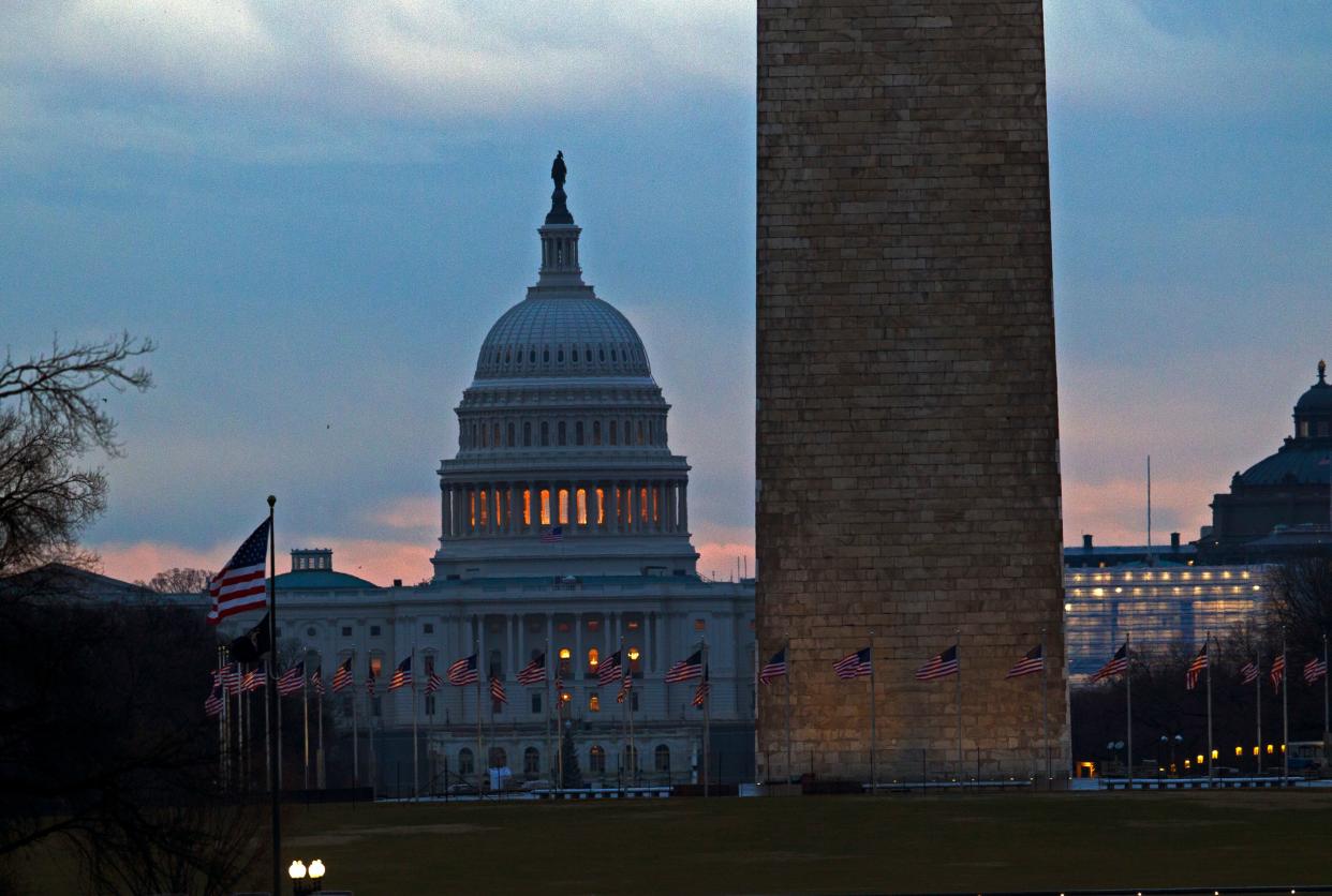 The U.S. Capitol pictured early Tuesday as a partial government shutdown stretches into its third week.