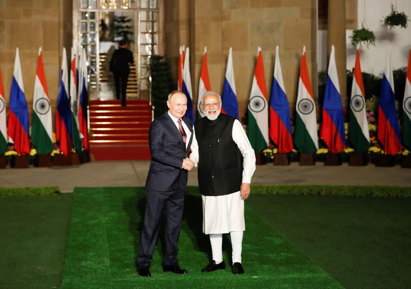 Russia's President Putin meets with India's PM Modi, in New Delhi