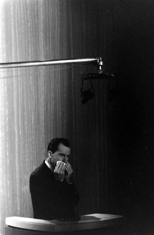 Not originally published in LIFE. Photo of Richard Nixon made during the Kennedy-Nixon debates, 1960. (Paul Schutzer—Time & Life Pictures/Getty Images) <br> <br> <a href="http://life.time.com/history/kennedy-and-nixon-in-1960-debates-that-changed-the-game/#1" rel="nofollow noopener" target="_blank" data-ylk="slk:Click here to see the full collection at LIFE.com;elm:context_link;itc:0;sec:content-canvas" class="link ">Click here to see the full collection at LIFE.com</a>